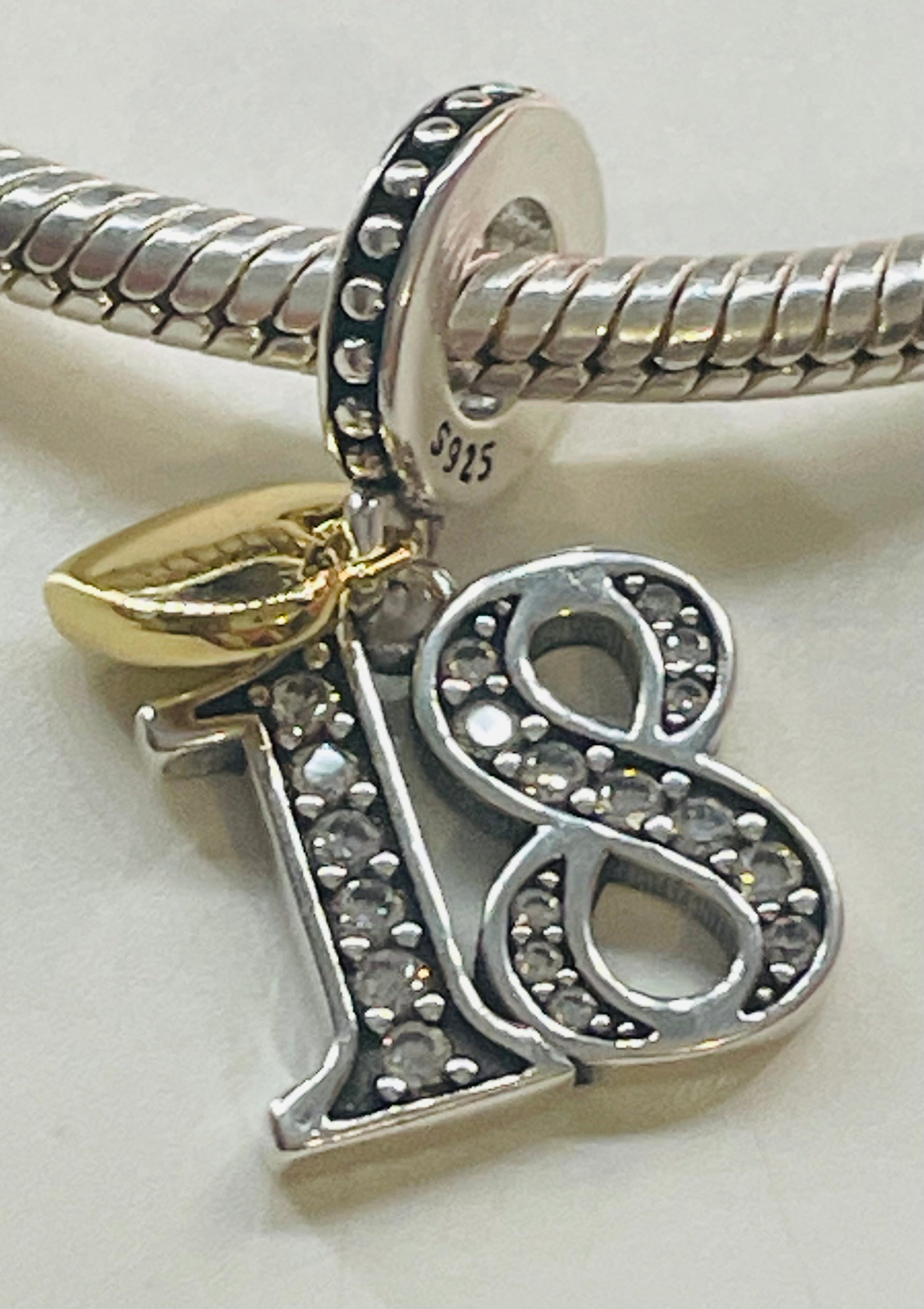 18th birthday silver charm front view
