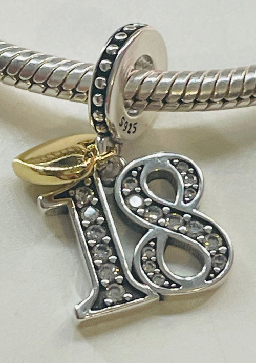 18th birthday silver charm front view