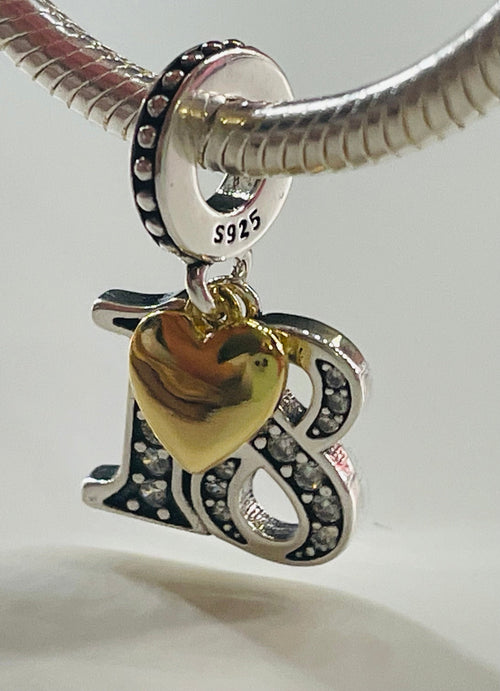 18th birthday silver charm with CZ stones